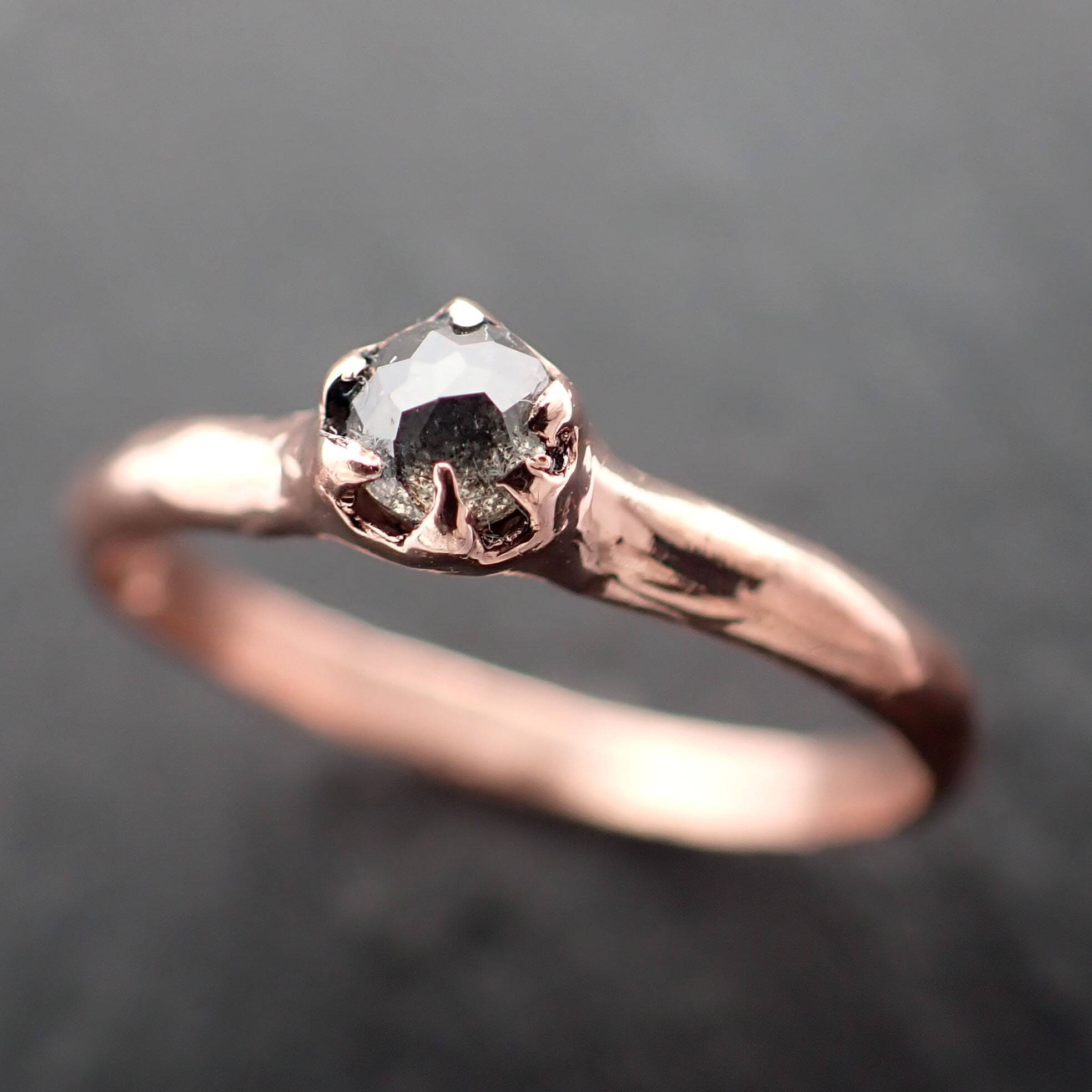 Fancy cut Salt and pepper Solitaire Diamond Engagement 14k Rose Gold Wedding Ring byAngeline 3524
