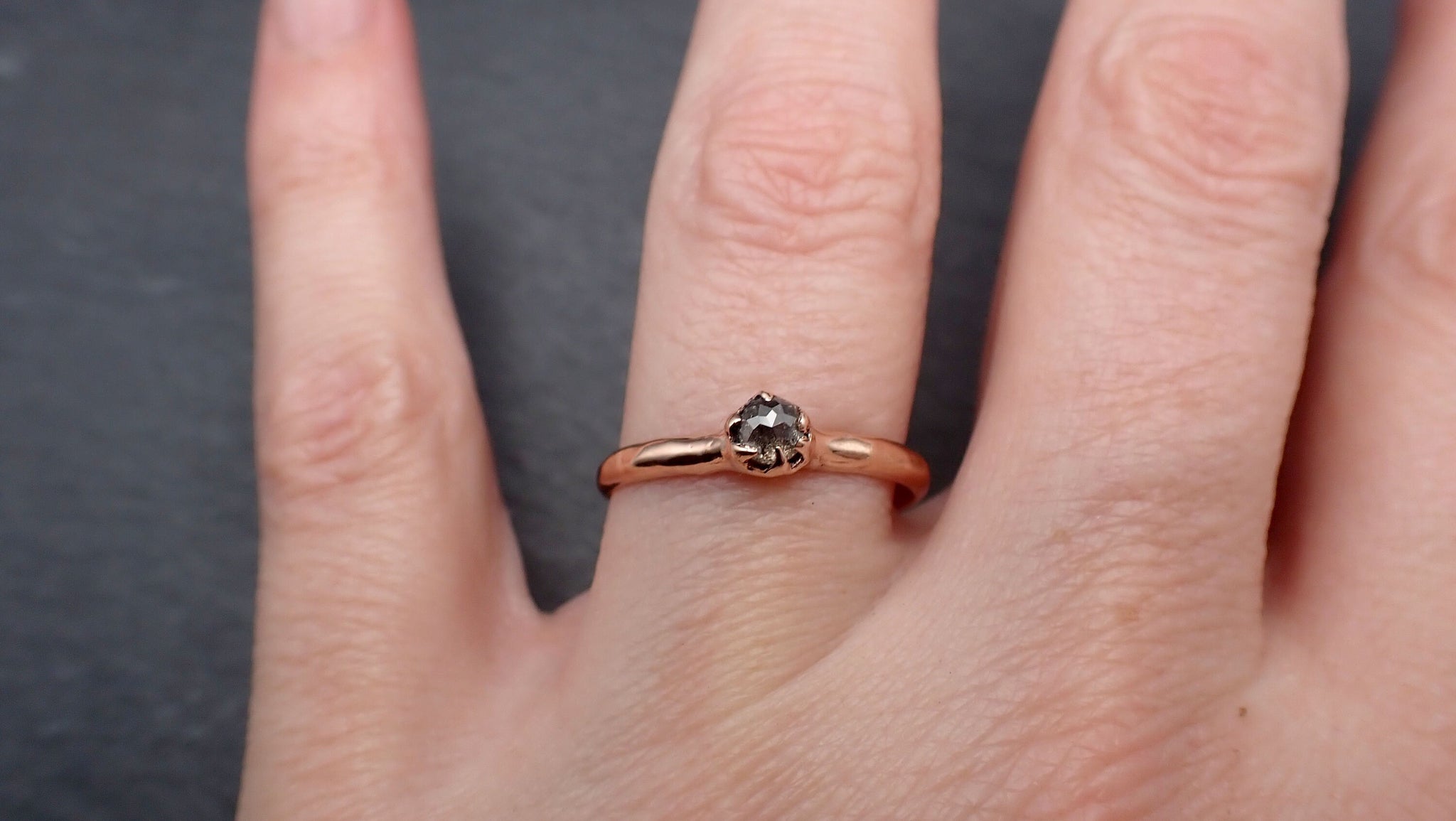 Fancy cut Salt and pepper Solitaire Diamond Engagement 14k Rose Gold Wedding Ring byAngeline 3524