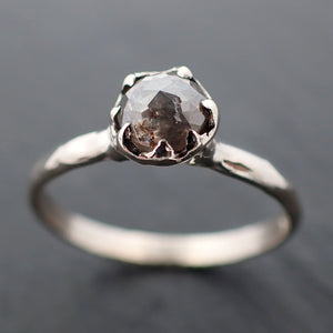 Fancy cut salt and pepper Diamond Solitaire Engagement Ring 14k White Gold Rough Diamond ring byAngeline 3497