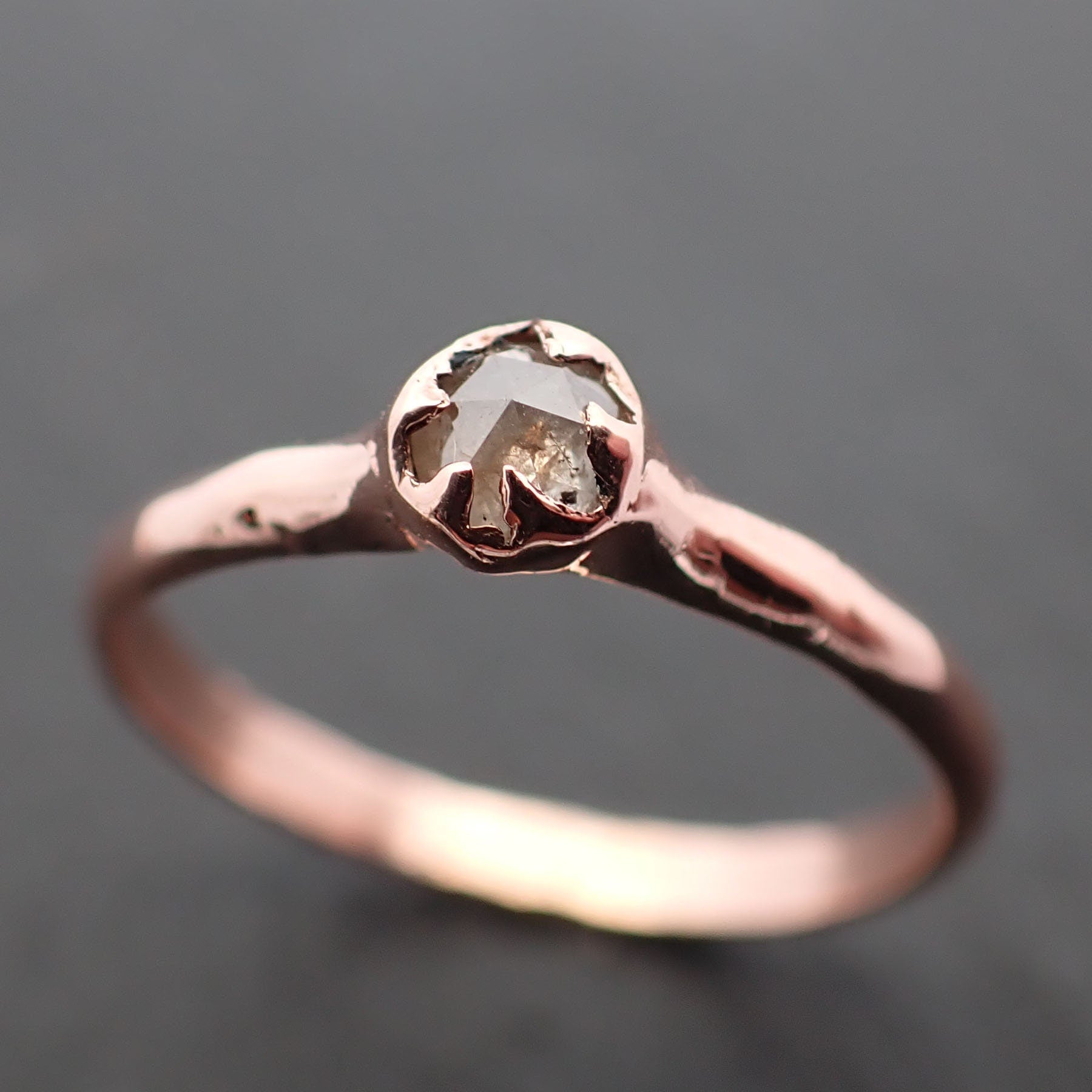 Faceted Fancy cut gray Diamond Solitaire Engagement 14k Rose Gold Wedding Ring byAngeline 3504