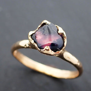 Sapphire tumbled yellow 18k gold Solitaire pink and dark blue tumbled gemstone ring 3505