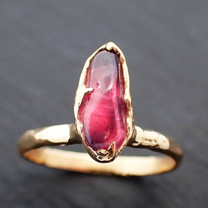 Sapphire tumbled yellow 18k gold Solitaire pink tumbled gemstone ring 3510