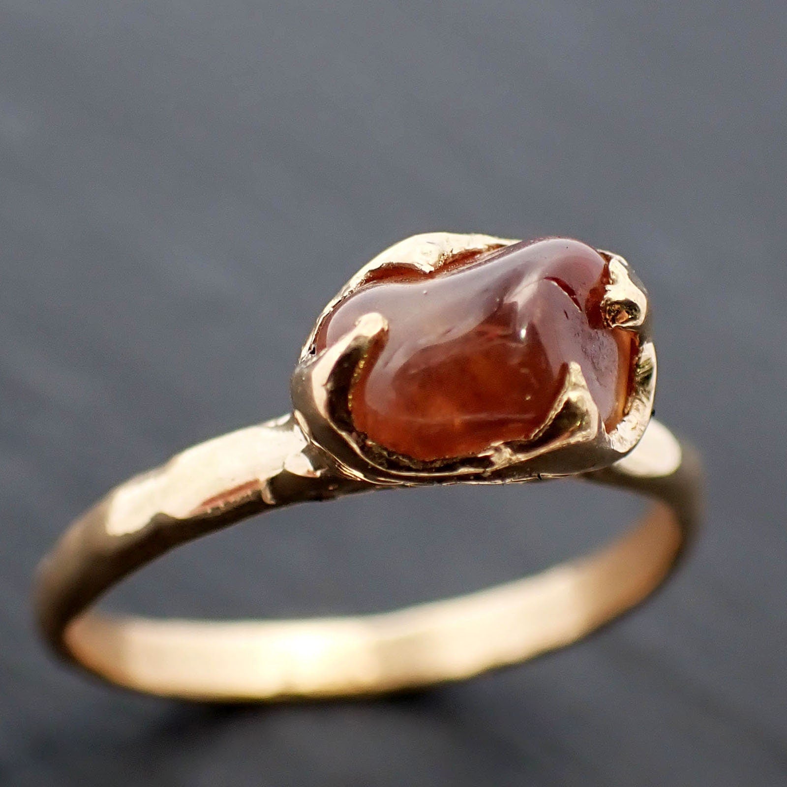 Sapphire tumbled yellow 18k gold Solitaire orange tumbled gemstone ring 3512