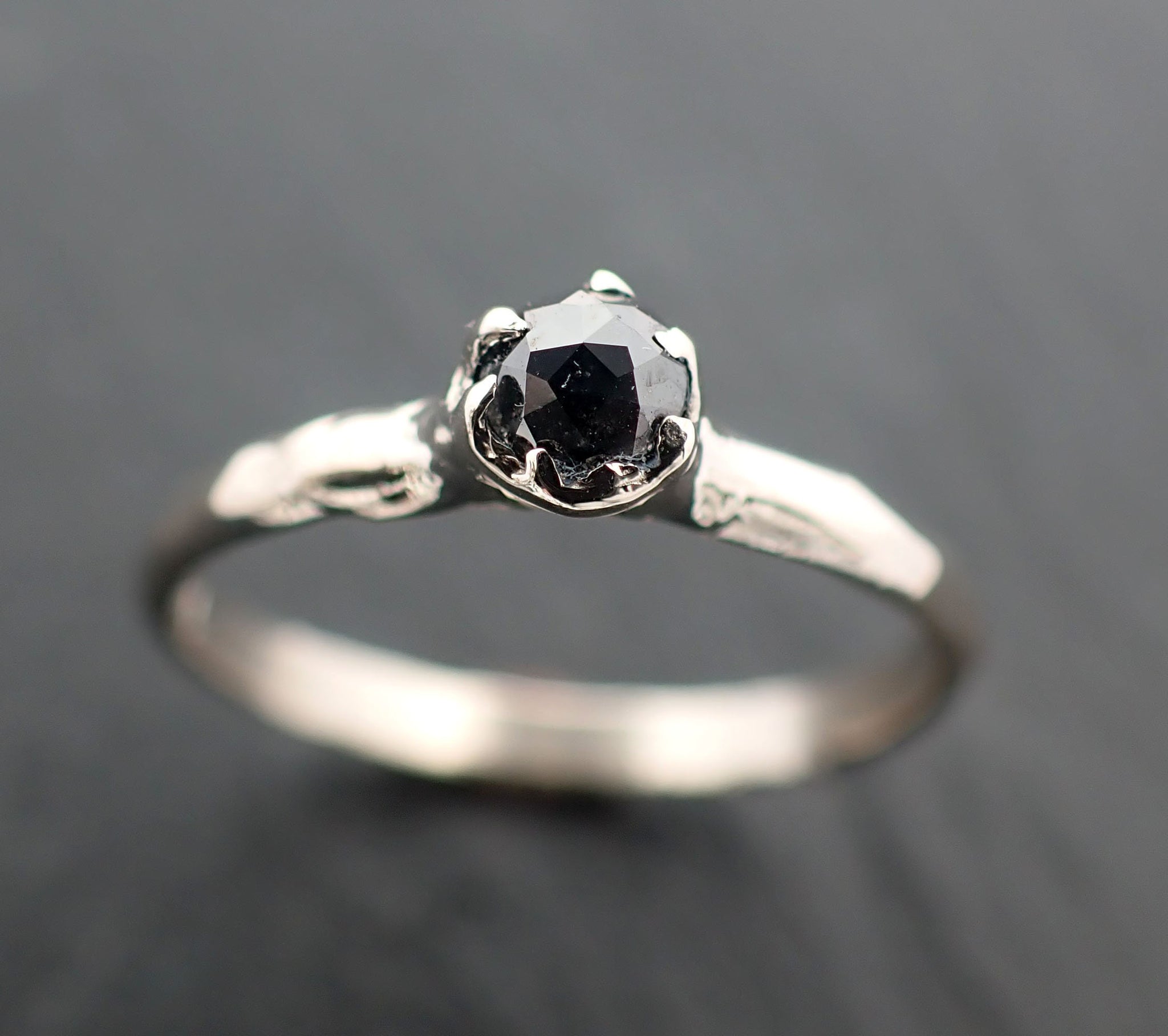Faceted Fancy cut salt and pepper Diamond Solitaire Engagement 14k White Gold Wedding Ring byAngeline 3514