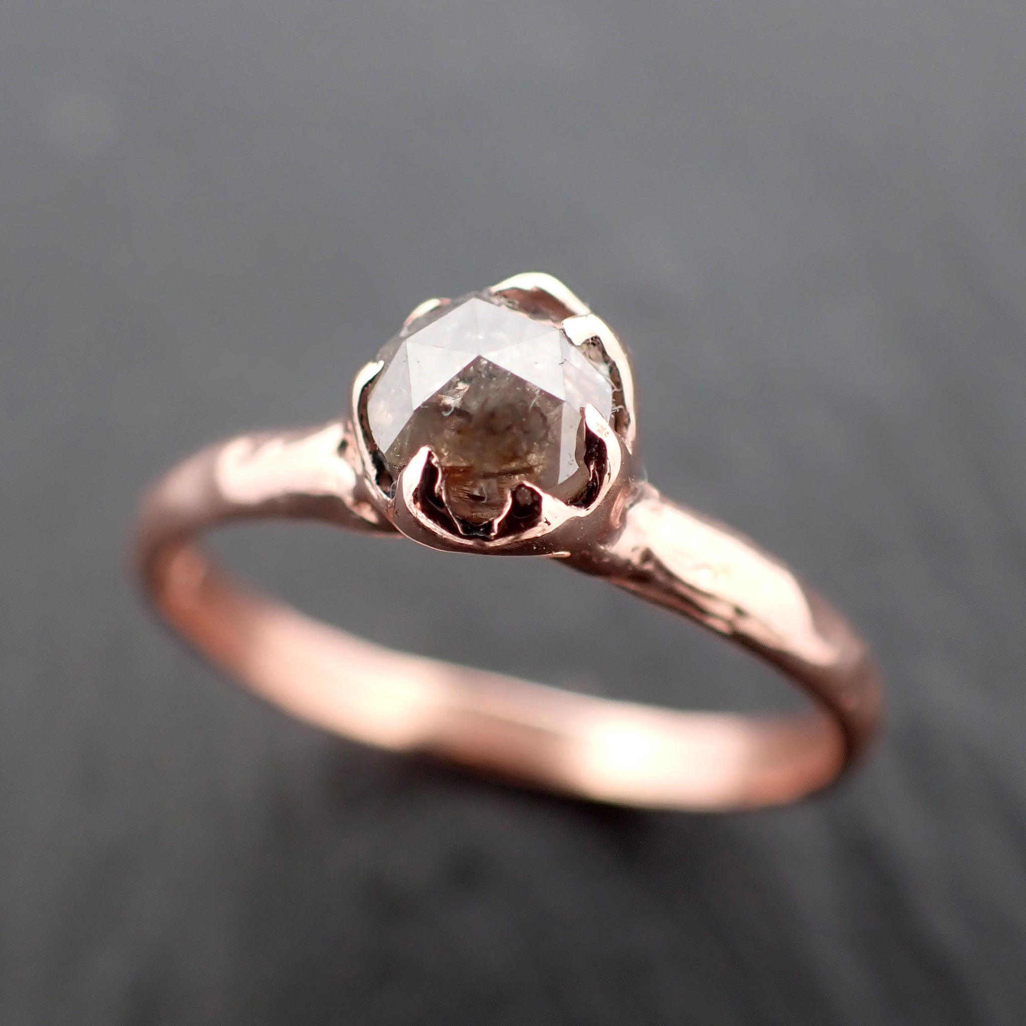 Faceted Fancy cut Champagne Diamond Solitaire Engagement 14k Rose Gold Wedding Ring byAngeline 3522