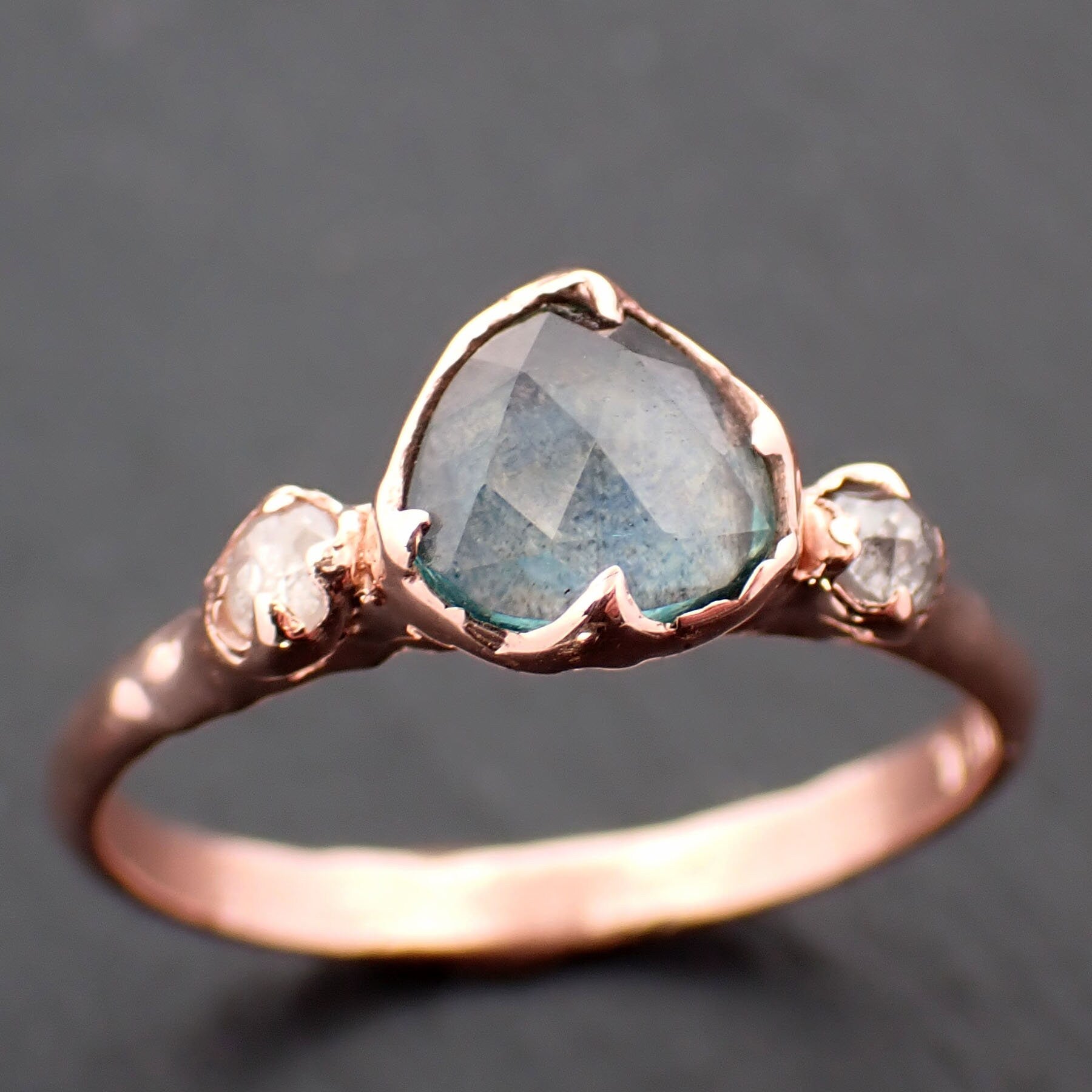 Fancy cut Montana Sapphire Diamond 14k Rose Gold Engagement Ring Wedding Ring blue Gemstone Ring Multi stone Ring 3525