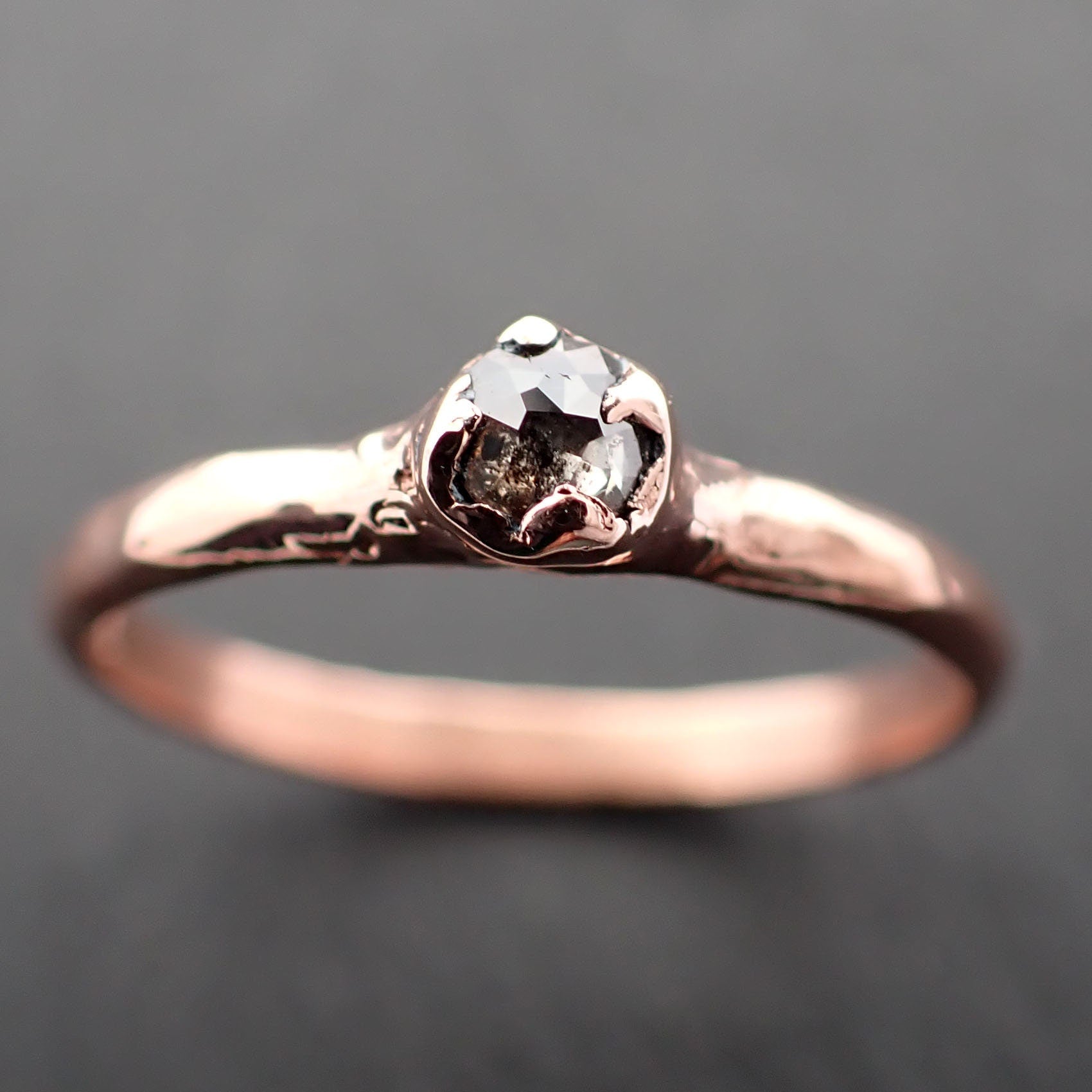 Fancy cut Salt and pepper Solitaire Diamond Engagement 14k Rose Gold Wedding Ring byAngeline 3528