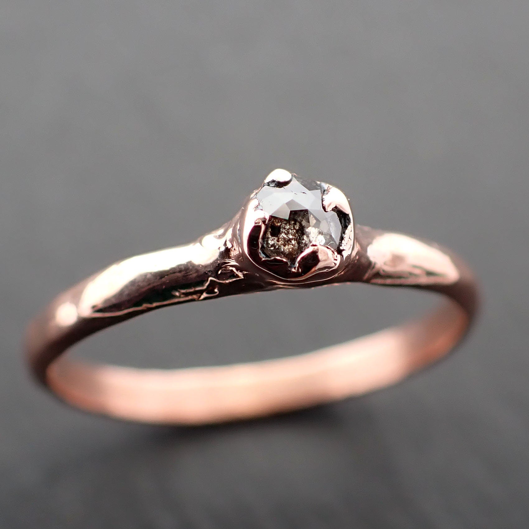 Fancy cut Salt and pepper Solitaire Diamond Engagement 14k Rose Gold Wedding Ring byAngeline 3528