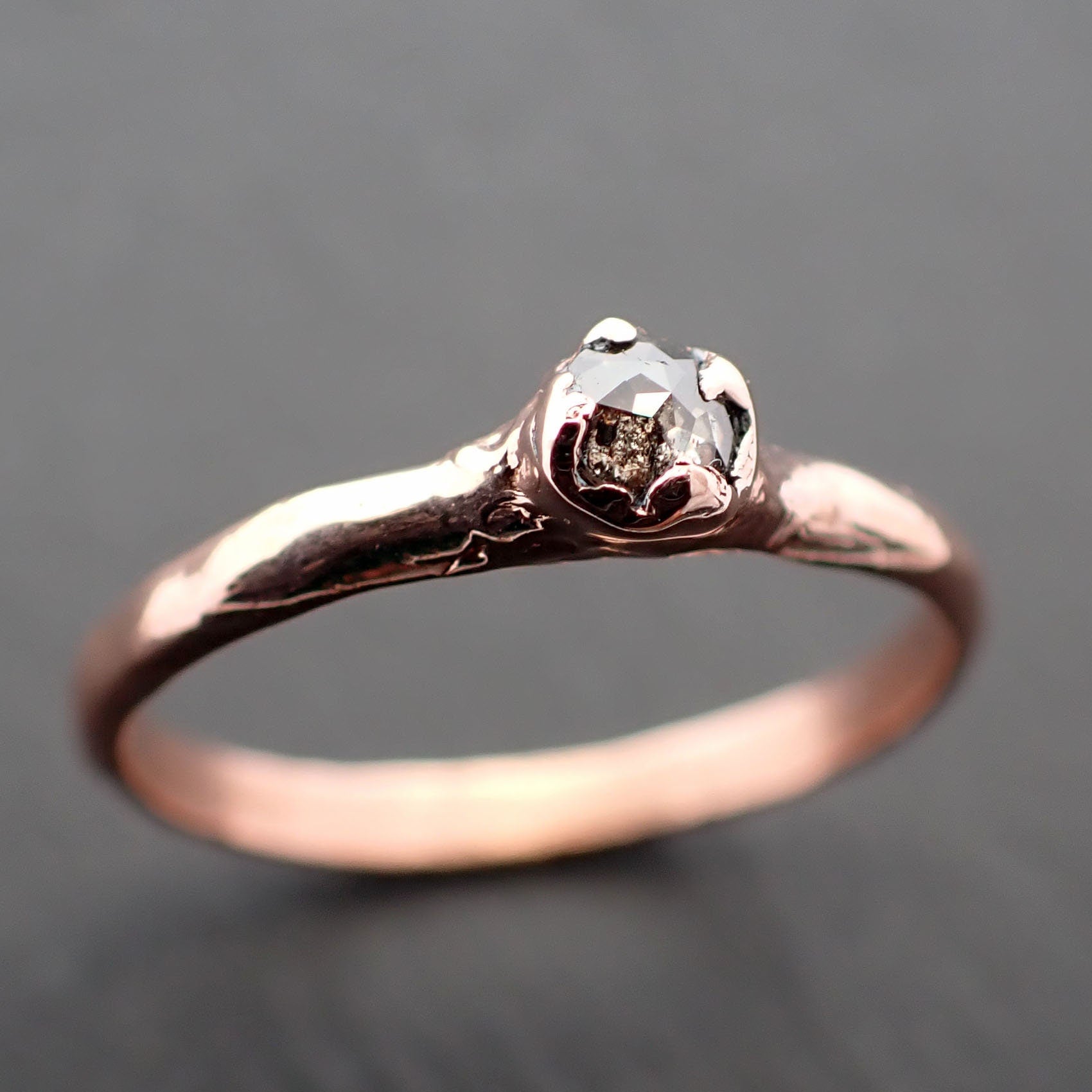 Fancy cut Salt and pepper Solitaire Diamond Engagement 14k Rose Gold Wedding Ring byAngeline 3528