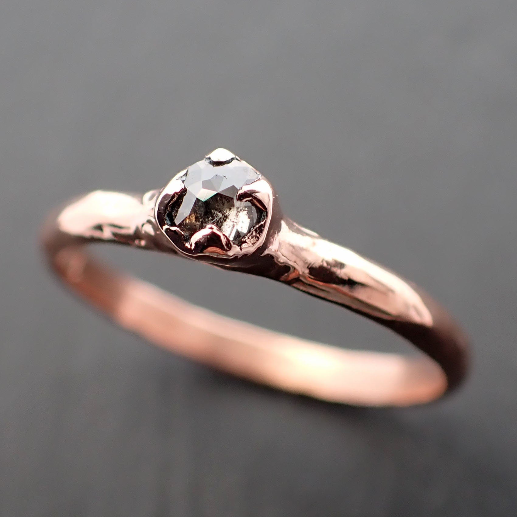 Fancy cut Salt and pepper Solitaire Diamond Engagement 14k Rose Gold Wedding Ring byAngeline 3528