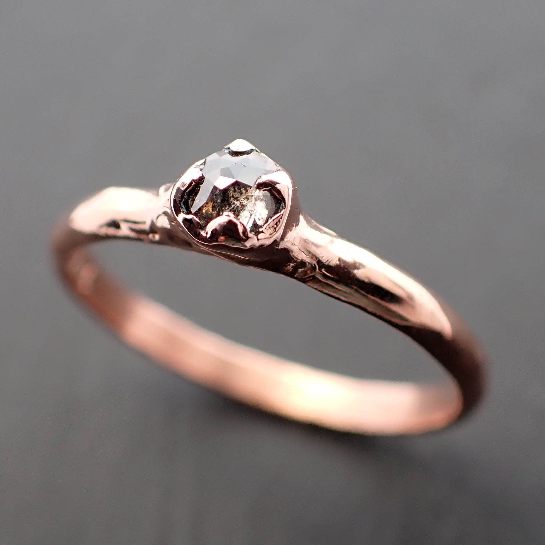 Fancy cut Salt and pepper Solitaire Diamond Engagement 14k Rose Gold Wedding Ring byAngeline 3528