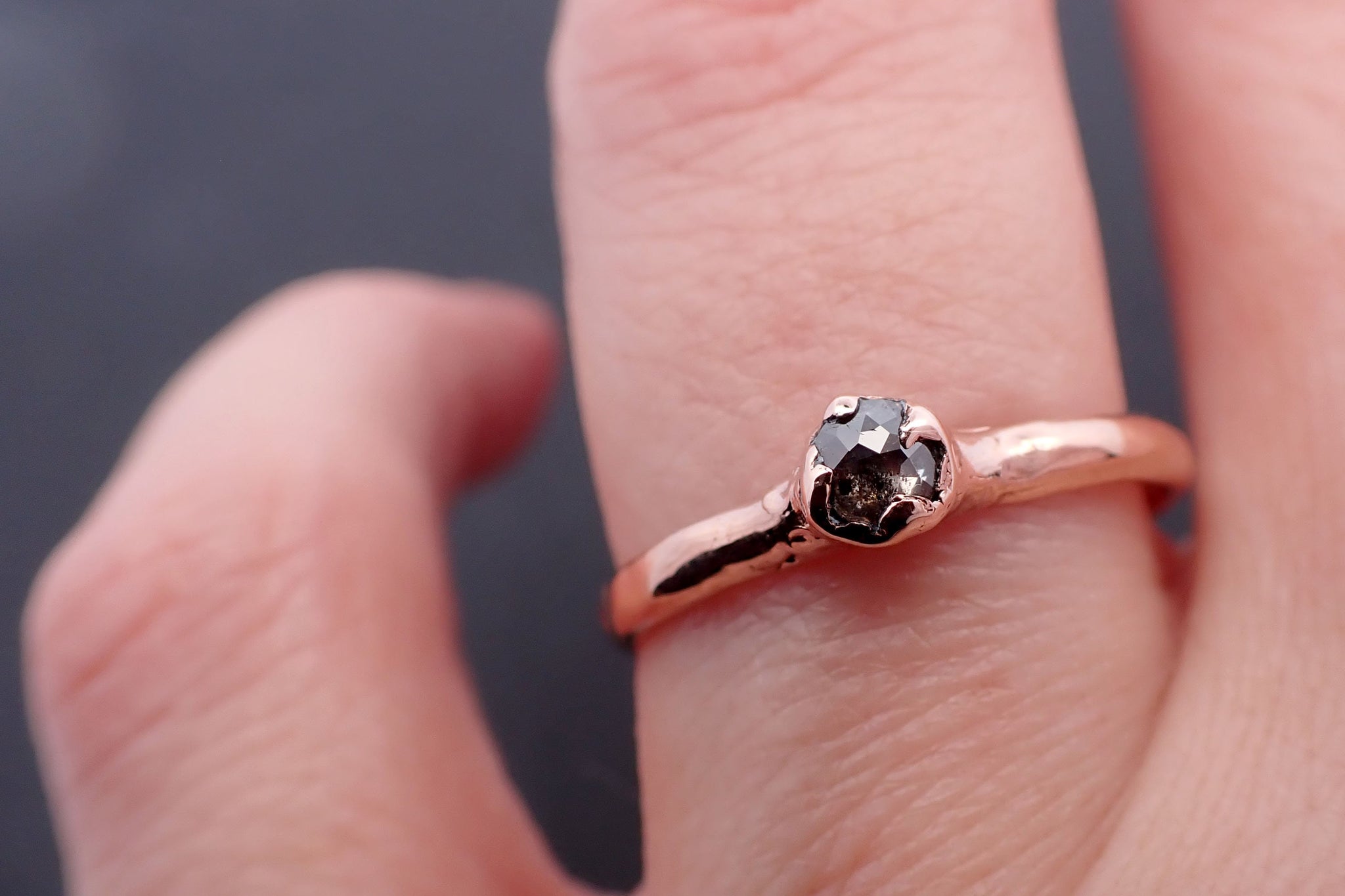 Fancy cut Salt and pepper Solitaire Diamond Engagement 14k Rose Gold Wedding Ring byAngeline 3528