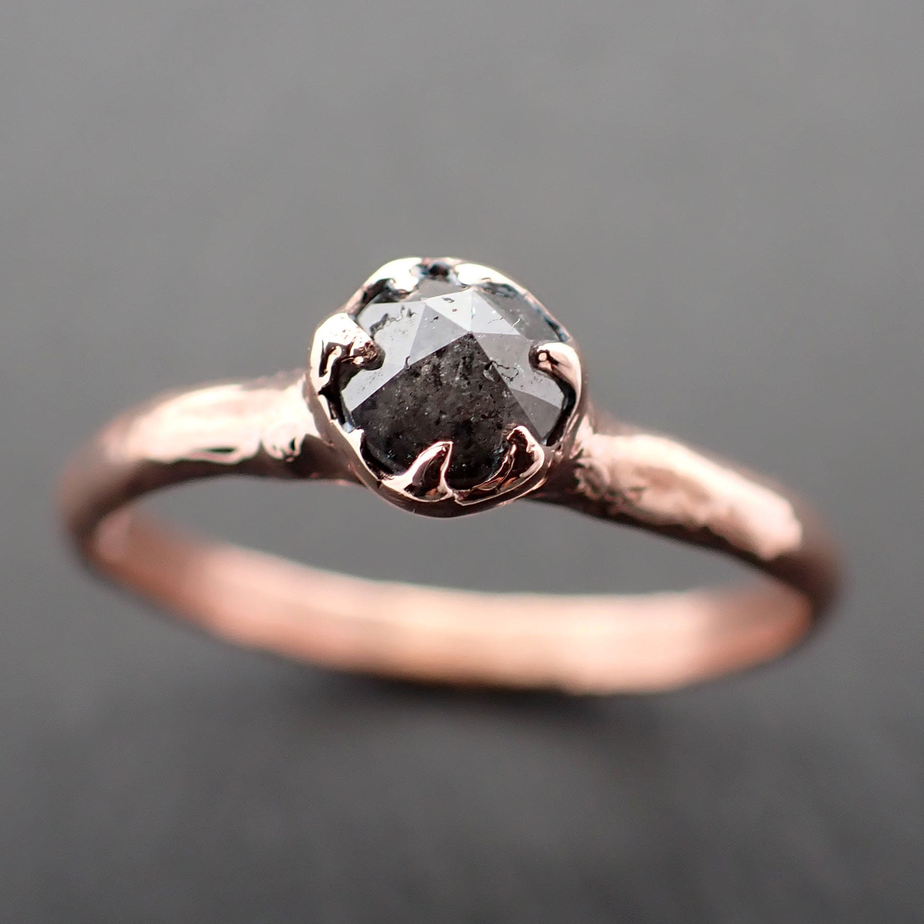 Fancy cut Salt and pepper Solitaire Diamond Engagement 14k Rose Gold Wedding Ring byAngeline 3529