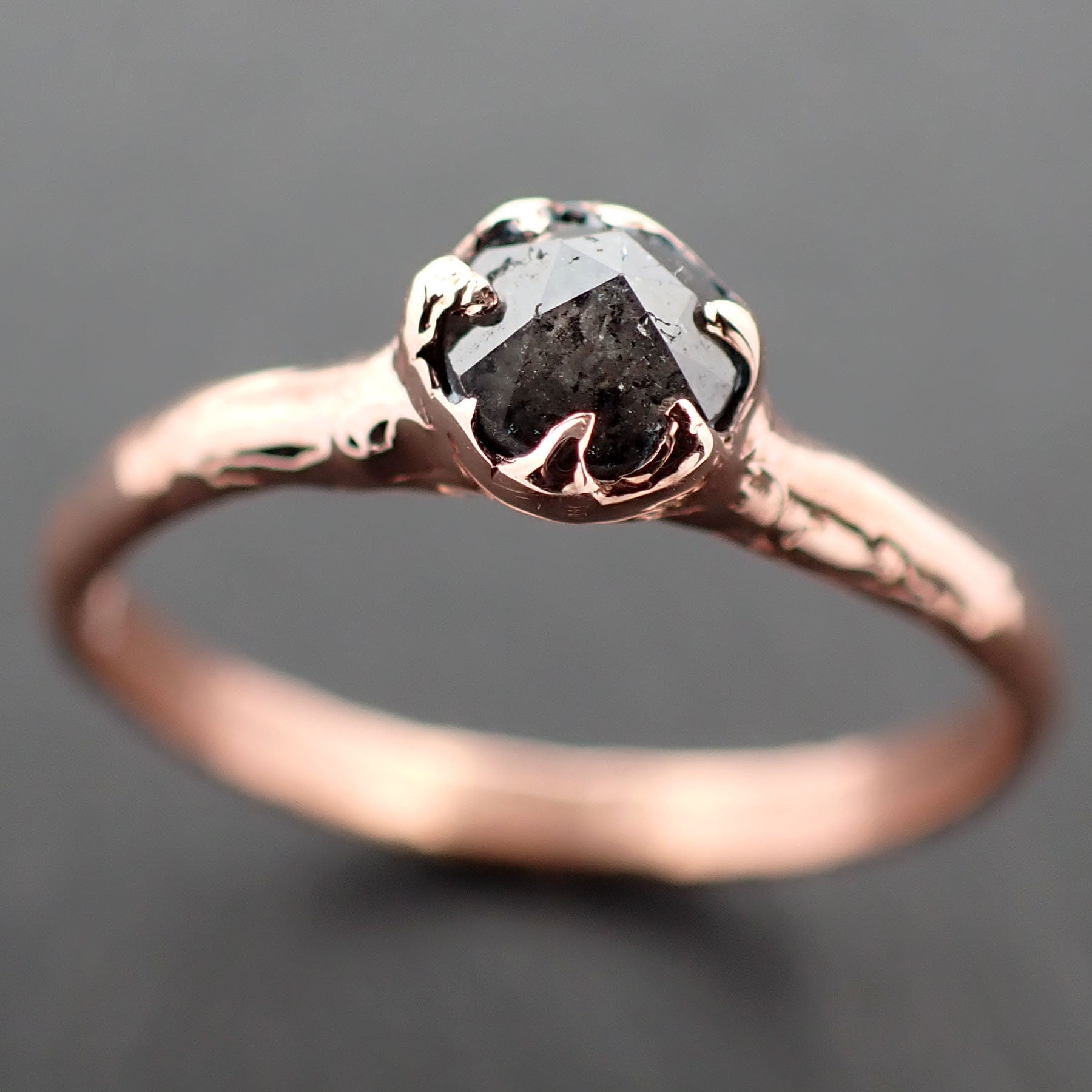 Fancy cut Salt and pepper Solitaire Diamond Engagement 14k Rose Gold Wedding Ring byAngeline 3529