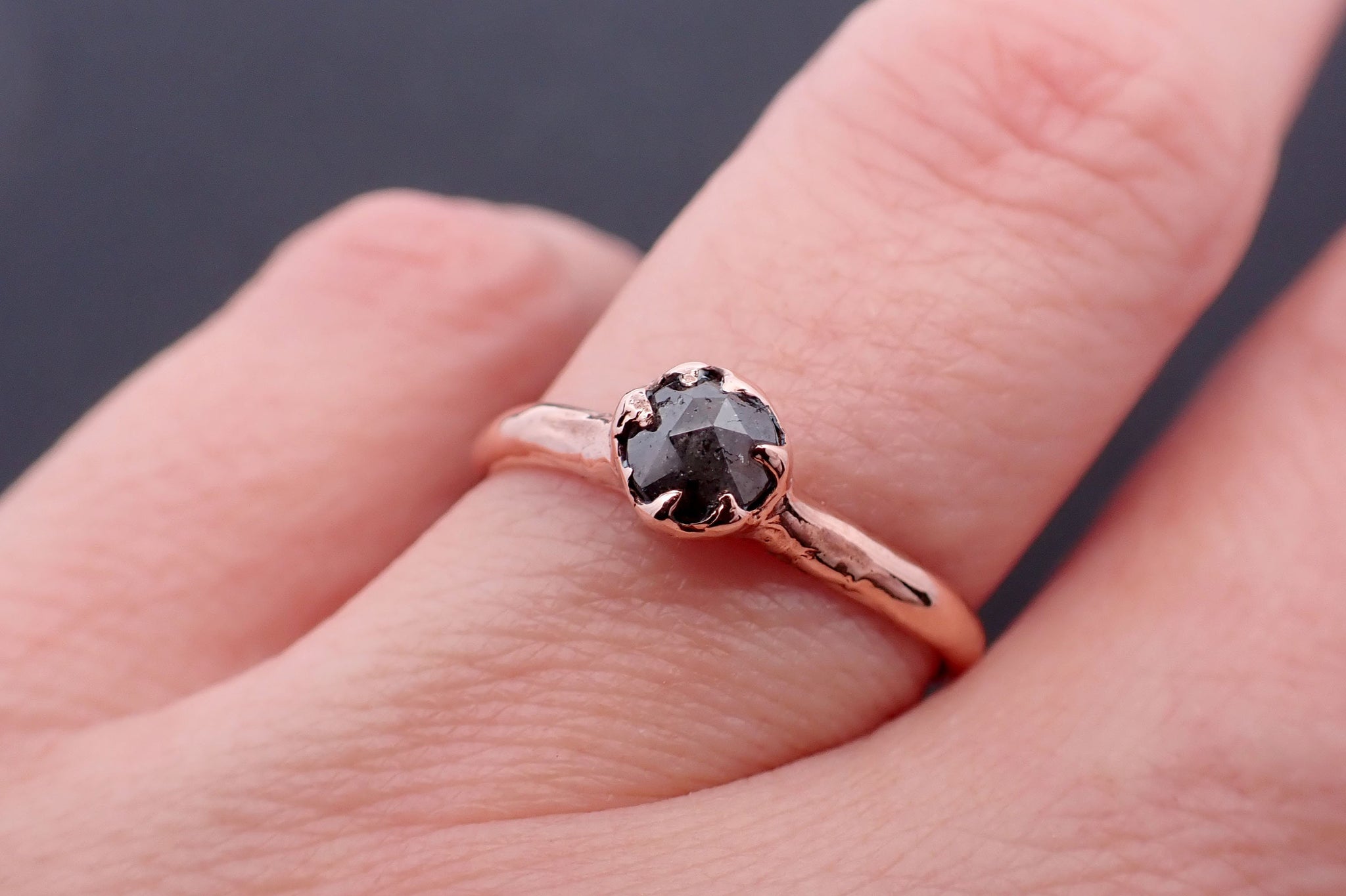 Fancy cut Salt and pepper Solitaire Diamond Engagement 14k Rose Gold Wedding Ring byAngeline 3529