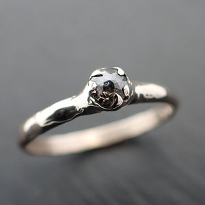 Faceted Fancy cut salt and pepper Diamond Solitaire Engagement 14k White Gold Wedding Ring byAngeline 3532