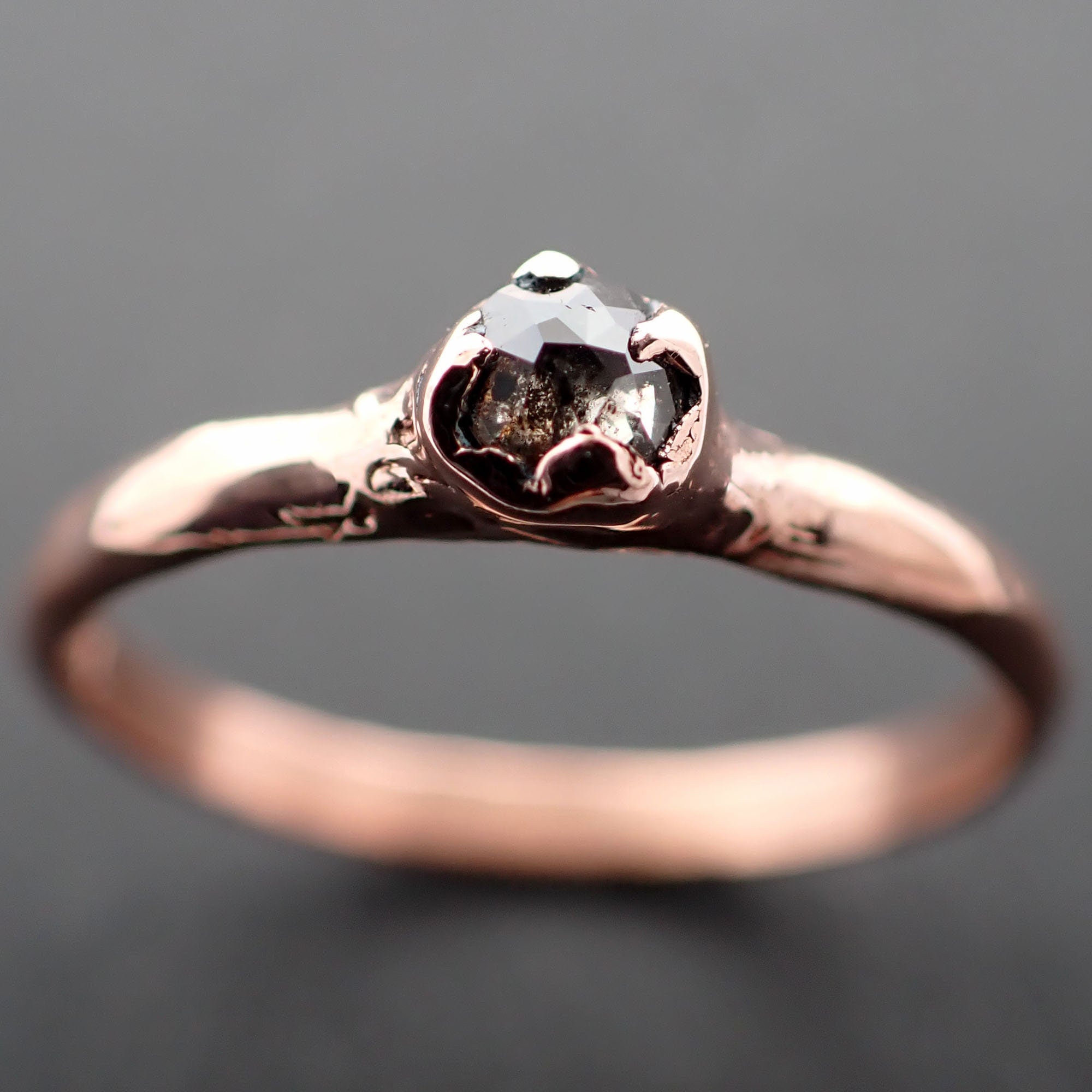 Fancy cut Salt and pepper Solitaire Diamond Engagement 14k Rose Gold Wedding Ring byAngeline 3528