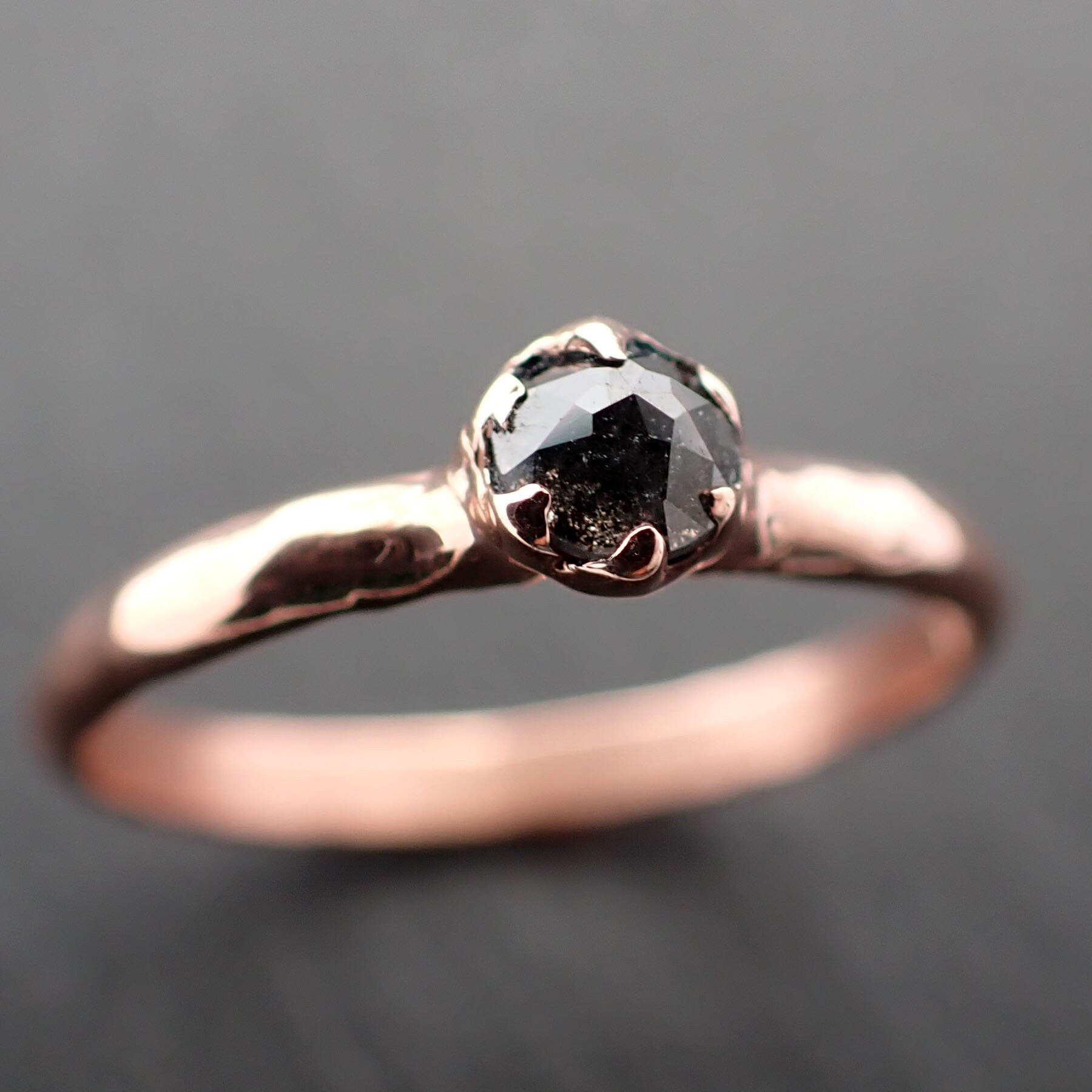 Fancy cut Salt and pepper Solitaire Diamond Engagement 14k Rose Gold Wedding Ring byAngeline 3530