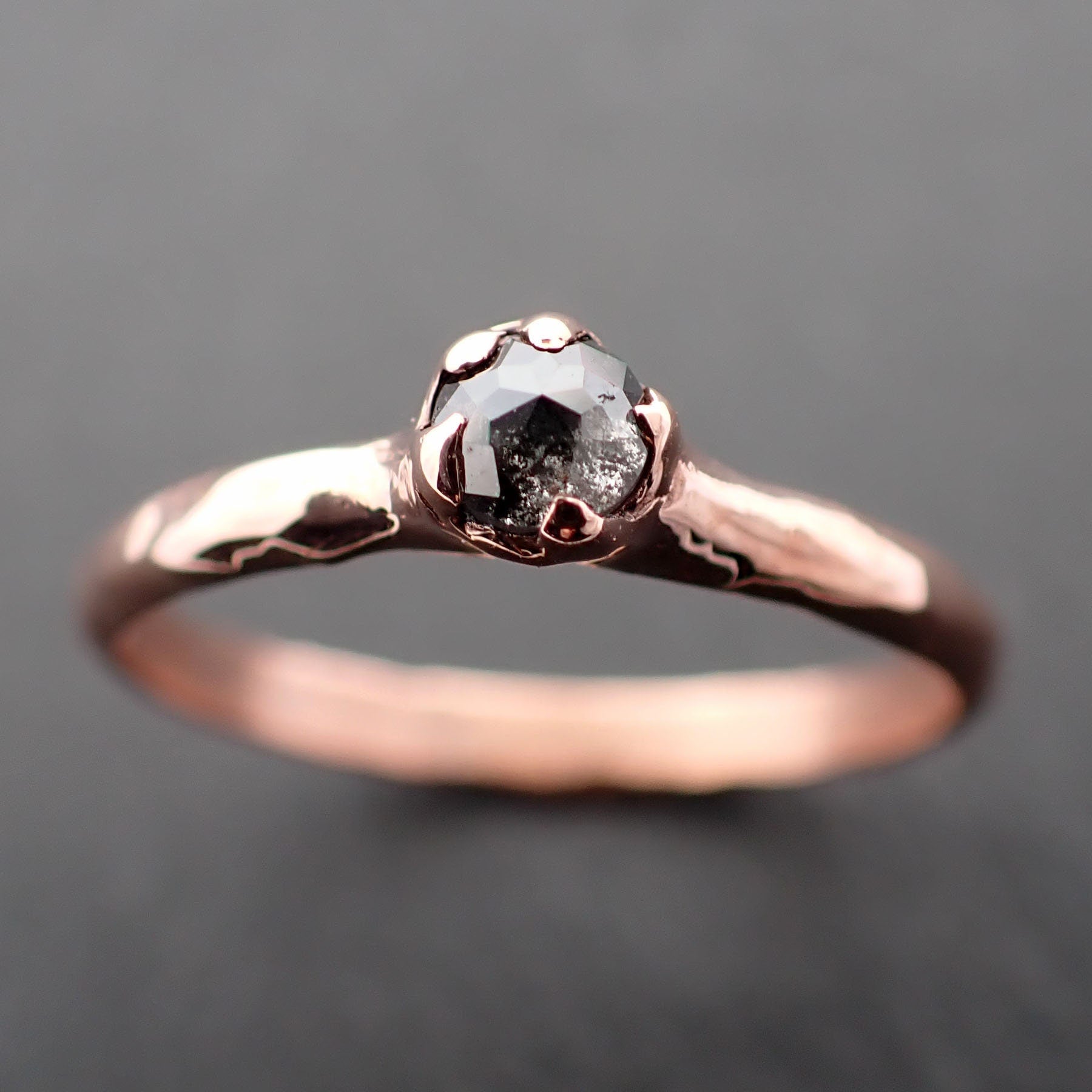 Fancy cut Salt and pepper Solitaire Diamond Engagement 14k Rose Gold Wedding Ring byAngeline 3531