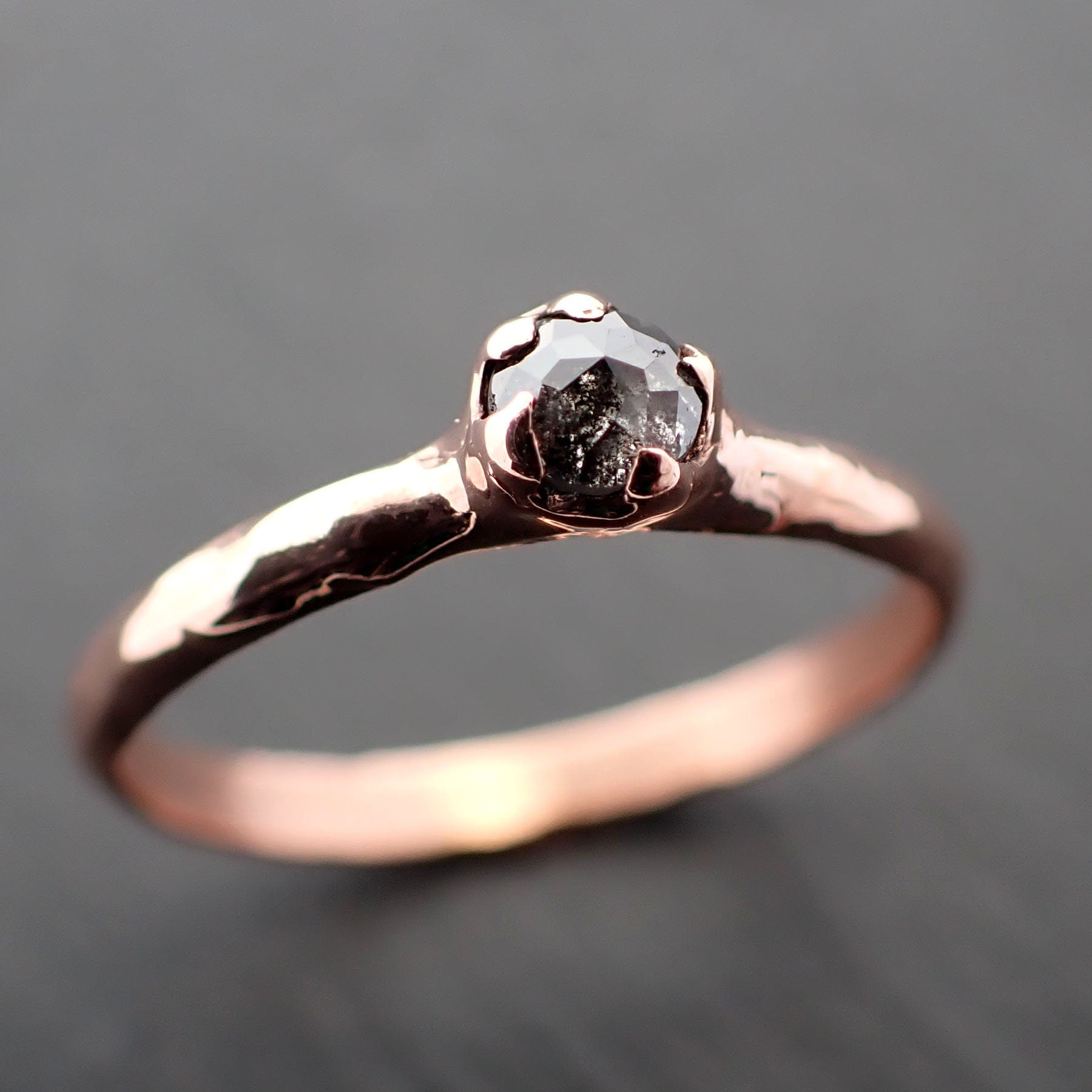 Fancy cut Salt and pepper Solitaire Diamond Engagement 14k Rose Gold Wedding Ring byAngeline 3531