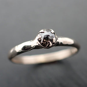 Faceted Fancy cut salt and pepper Diamond Solitaire Engagement 14k White Gold Wedding Ring byAngeline 3532