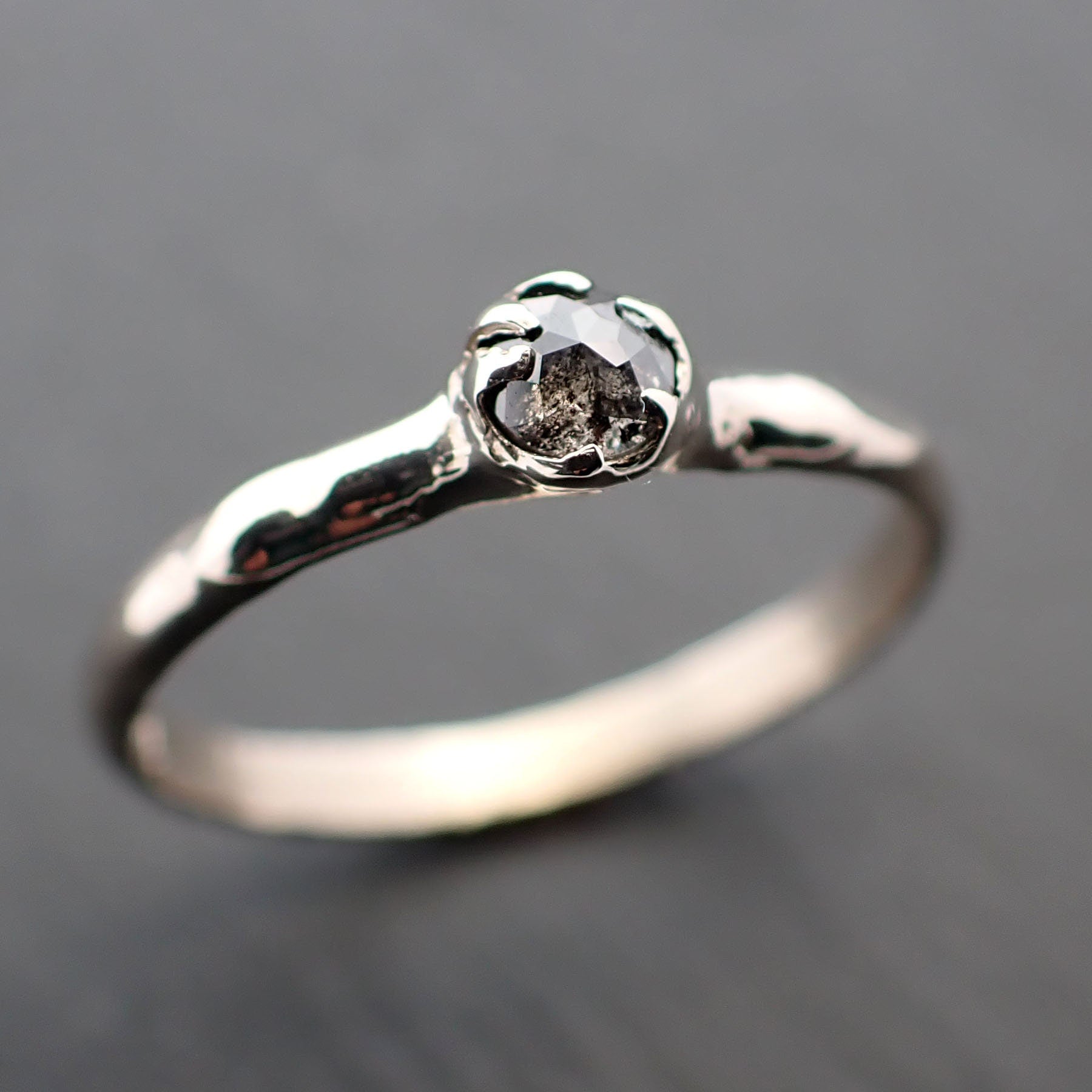 Faceted Fancy cut salt and pepper Diamond Solitaire Engagement 14k White Gold Wedding Ring byAngeline 3533