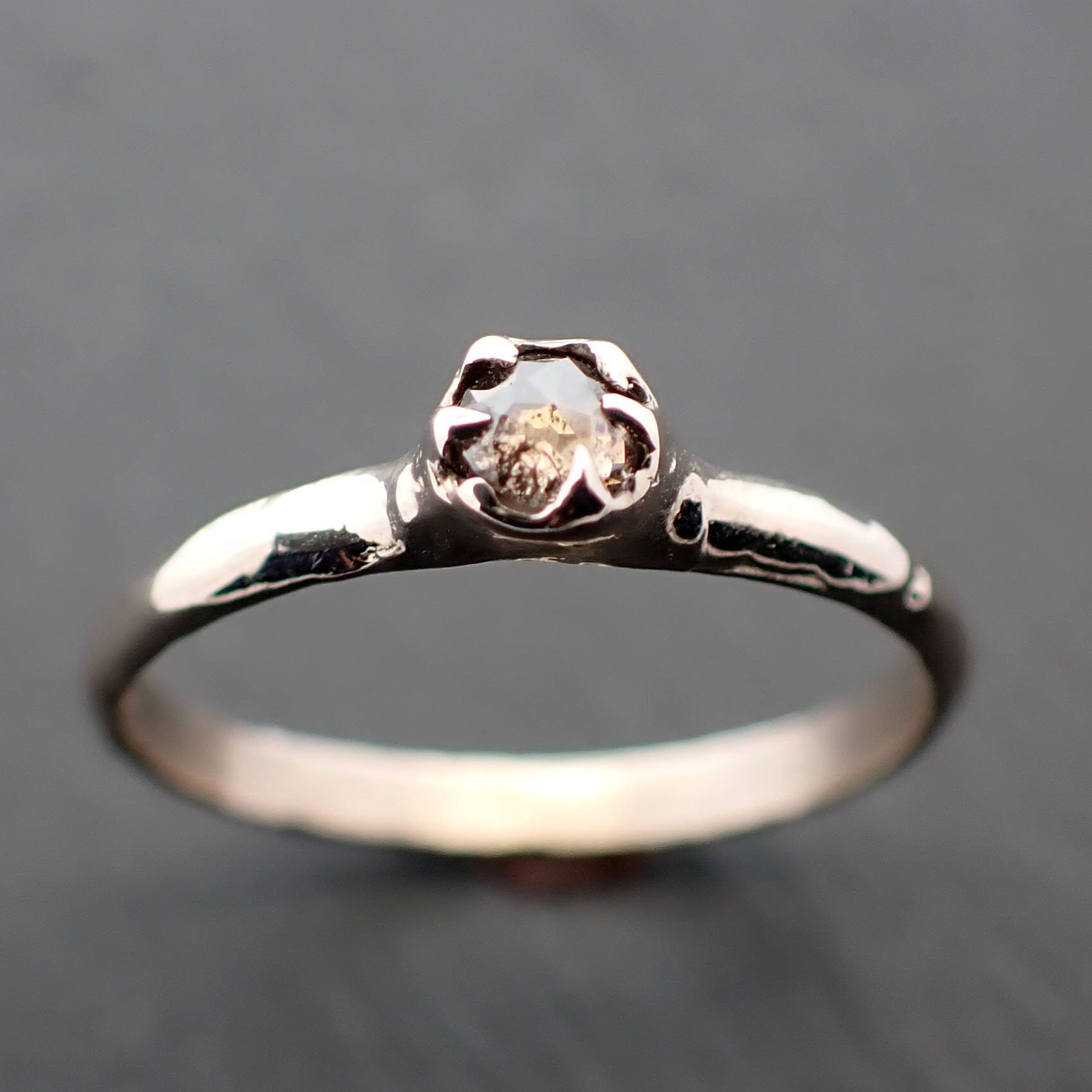 Faceted Fancy cut Champagne salt and pepper Diamond Solitaire Engagement 14k White Gold Wedding Ring byAngeline 3534