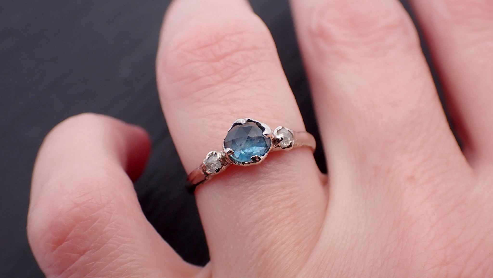 Fancy cut blue Montana Sapphire and fancy Diamonds 14k White Gold Engagement Wedding Ring Gemstone Ring Multi stone Ring 3536