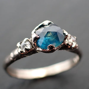 Fancy cut blue Montana Sapphire and fancy Diamonds 14k White Gold Engagement Wedding Ring Gemstone Ring Multi stone Ring 3537