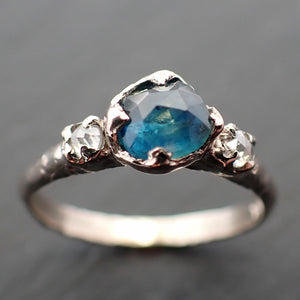 Fancy cut blue Montana Sapphire and fancy Diamonds 14k White Gold Engagement Wedding Ring Gemstone Ring Multi stone Ring 3537