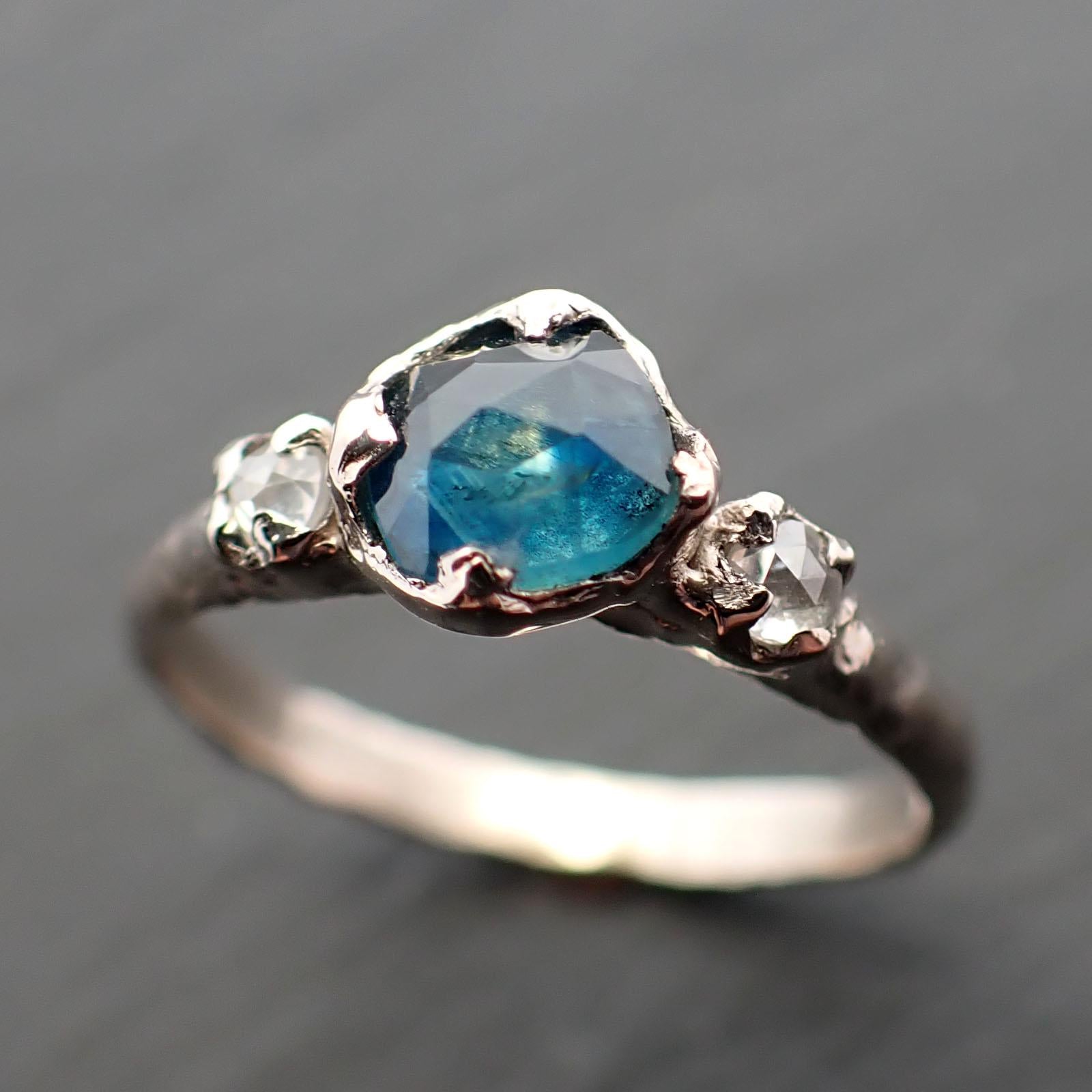 Fancy cut blue Montana Sapphire and fancy Diamonds 14k White Gold Engagement Wedding Ring Gemstone Ring Multi stone Ring 3537