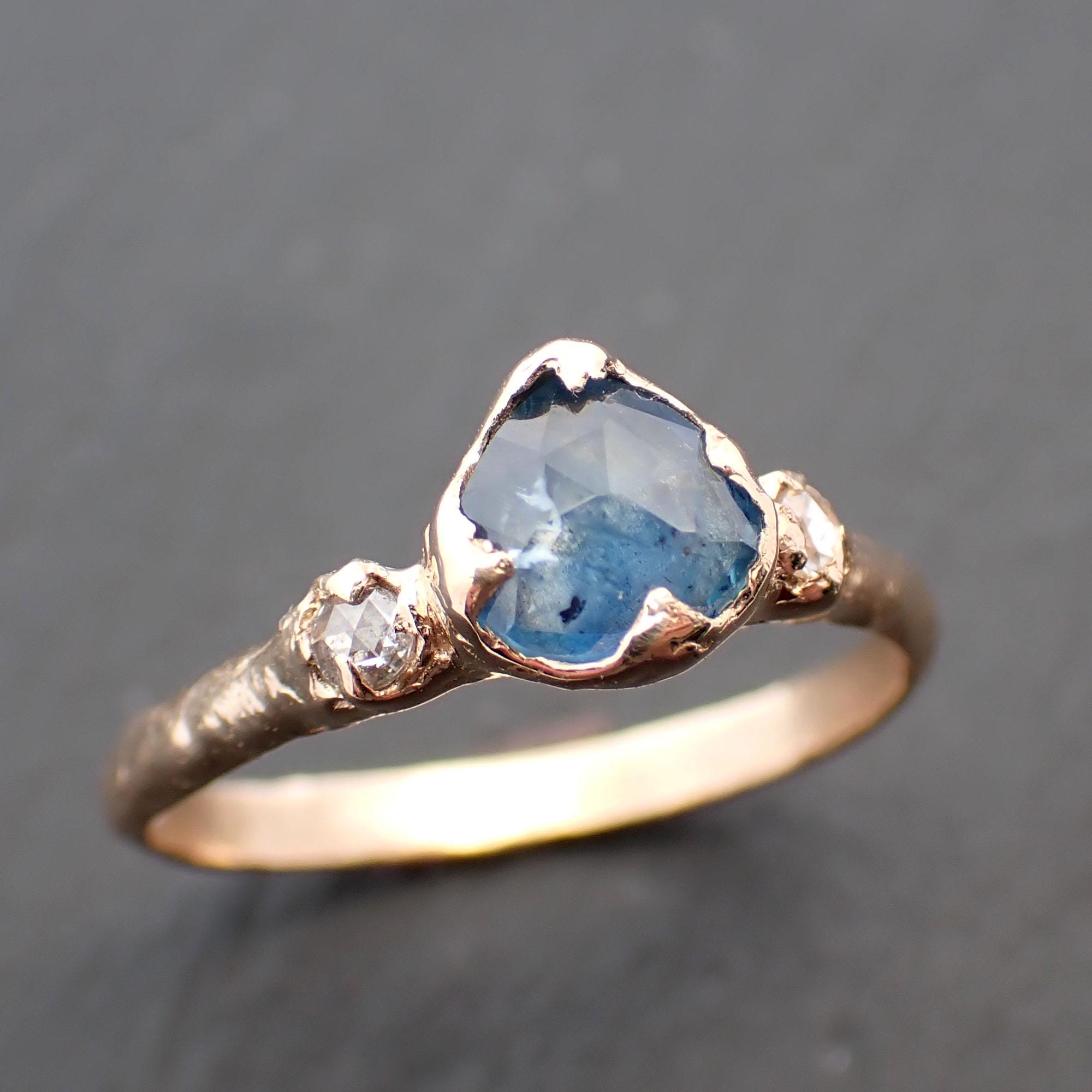 Fancy cut blue Montana Sapphire and fancy cut Diamonds 18k Yellow Gold Engagement Wedding Ring Gemstone Ring Multi stone Ring 3538