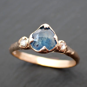 Fancy cut blue Montana Sapphire and fancy cut Diamonds 18k Yellow Gold Engagement Wedding Ring Gemstone Ring Multi stone Ring 3538