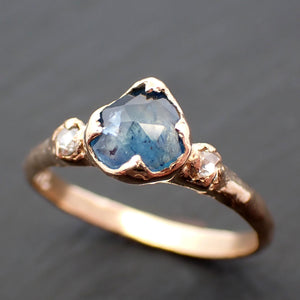 Fancy cut blue Montana Sapphire and fancy cut Diamonds 18k Yellow Gold Engagement Wedding Ring Gemstone Ring Multi stone Ring 3538