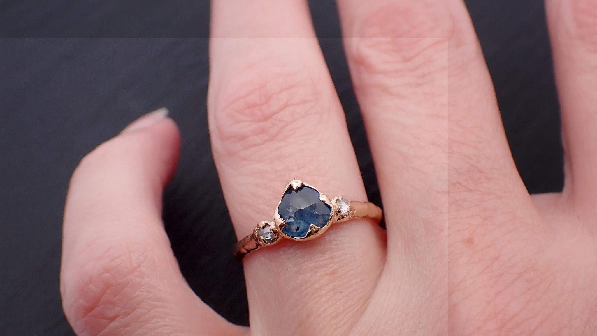 Fancy cut blue Montana Sapphire and fancy cut Diamonds 18k Yellow Gold Engagement Wedding Ring Gemstone Ring Multi stone Ring 3538