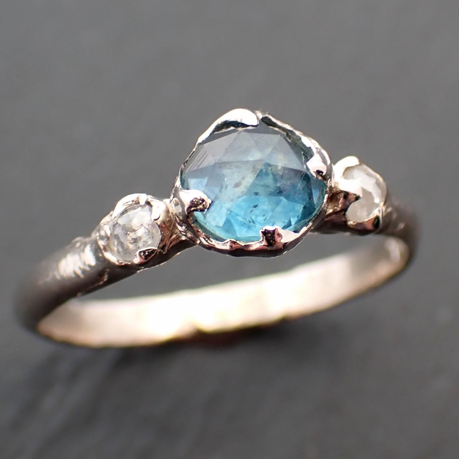 Fancy cut blue Montana Sapphire and fancy Diamonds 14k White Gold Engagement Wedding Ring Gemstone Ring Multi stone Ring 3536