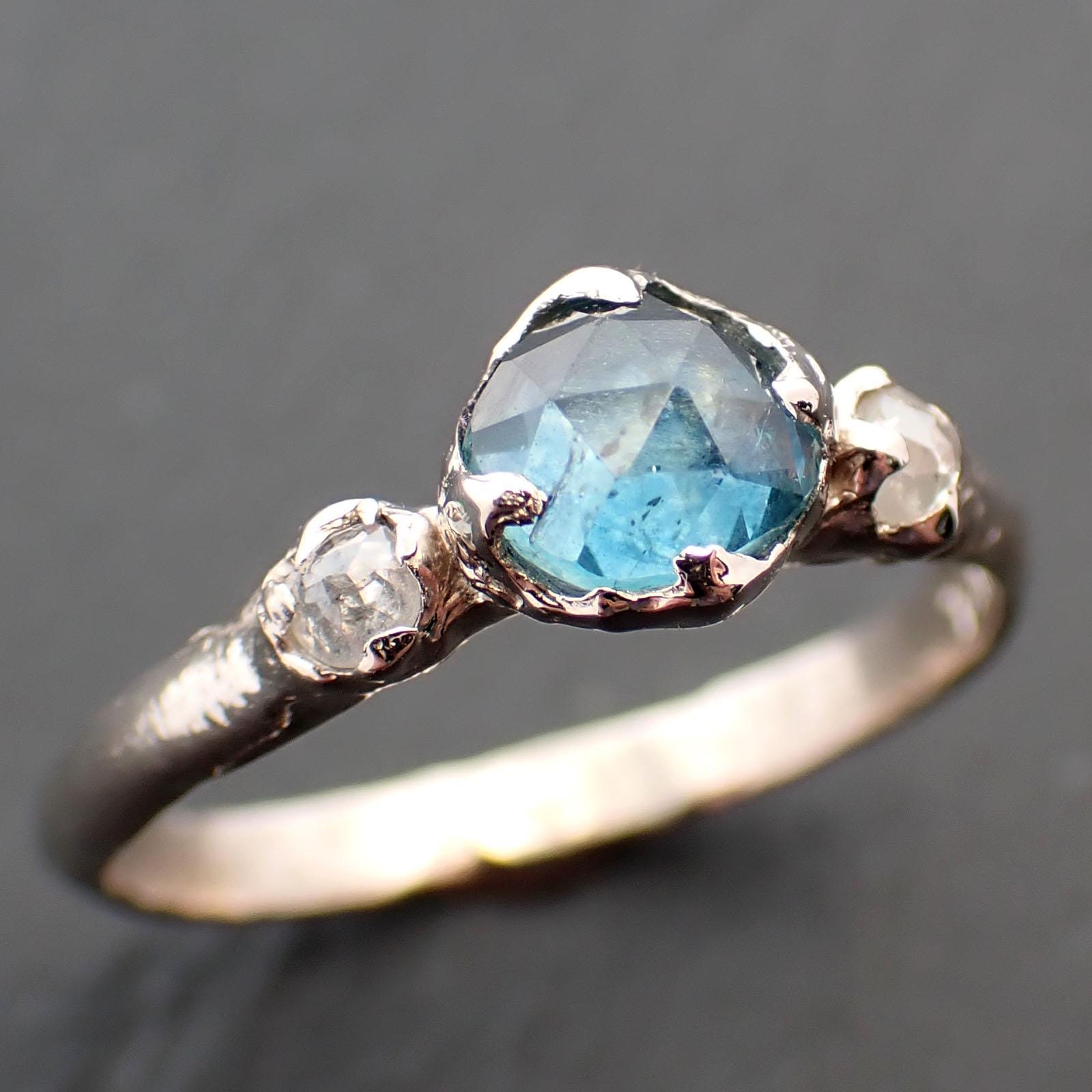 Fancy cut blue Montana Sapphire and fancy Diamonds 14k White Gold Engagement Wedding Ring Gemstone Ring Multi stone Ring 3536