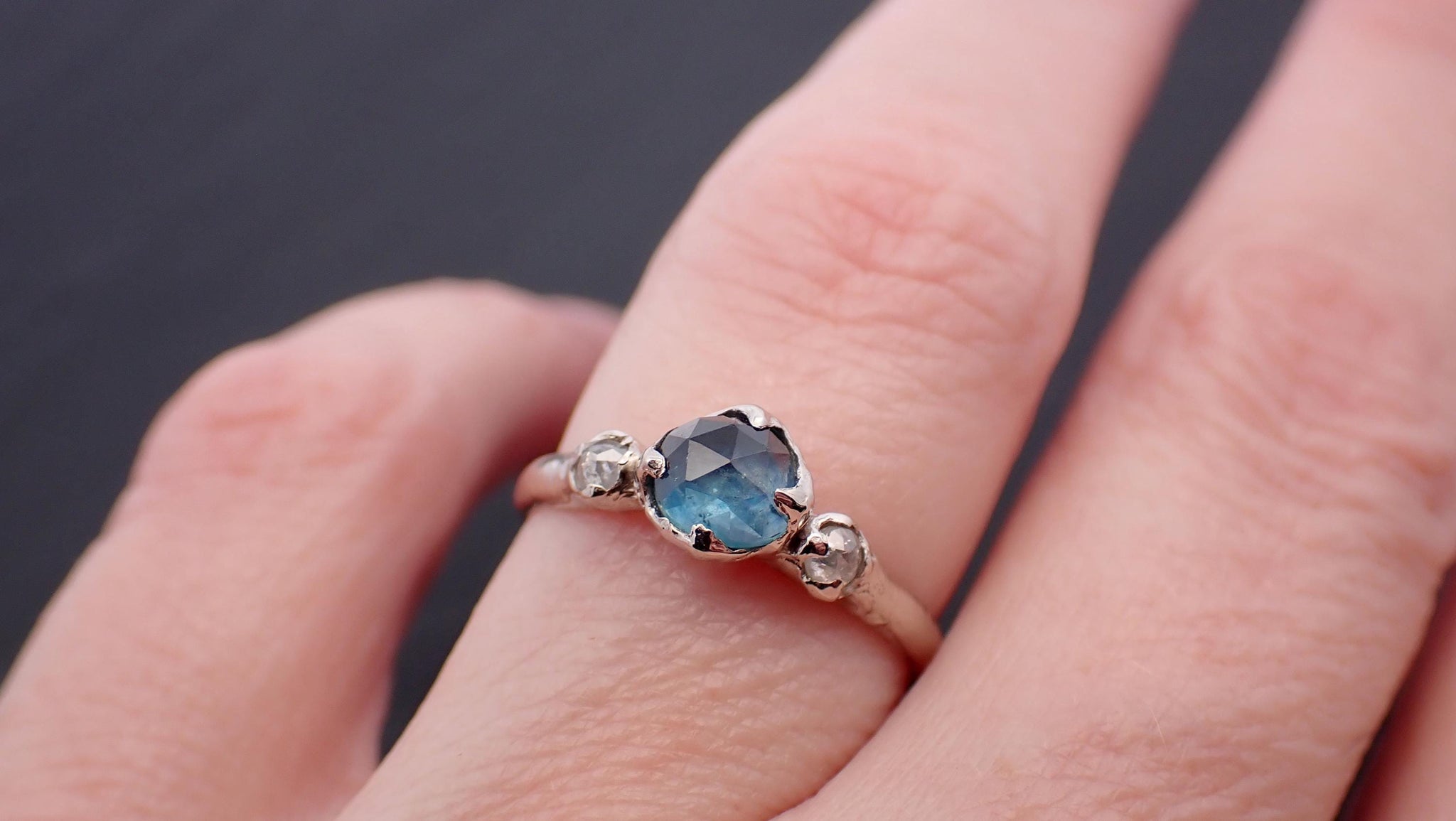 Fancy cut blue Montana Sapphire and fancy Diamonds 14k White Gold Engagement Wedding Ring Gemstone Ring Multi stone Ring 3536