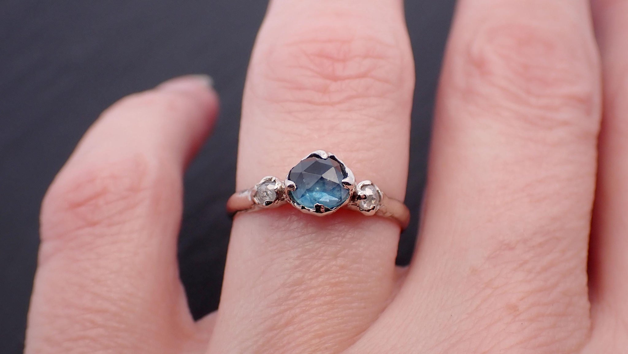 Fancy cut blue Montana Sapphire and fancy Diamonds 14k White Gold Engagement Wedding Ring Gemstone Ring Multi stone Ring 3536