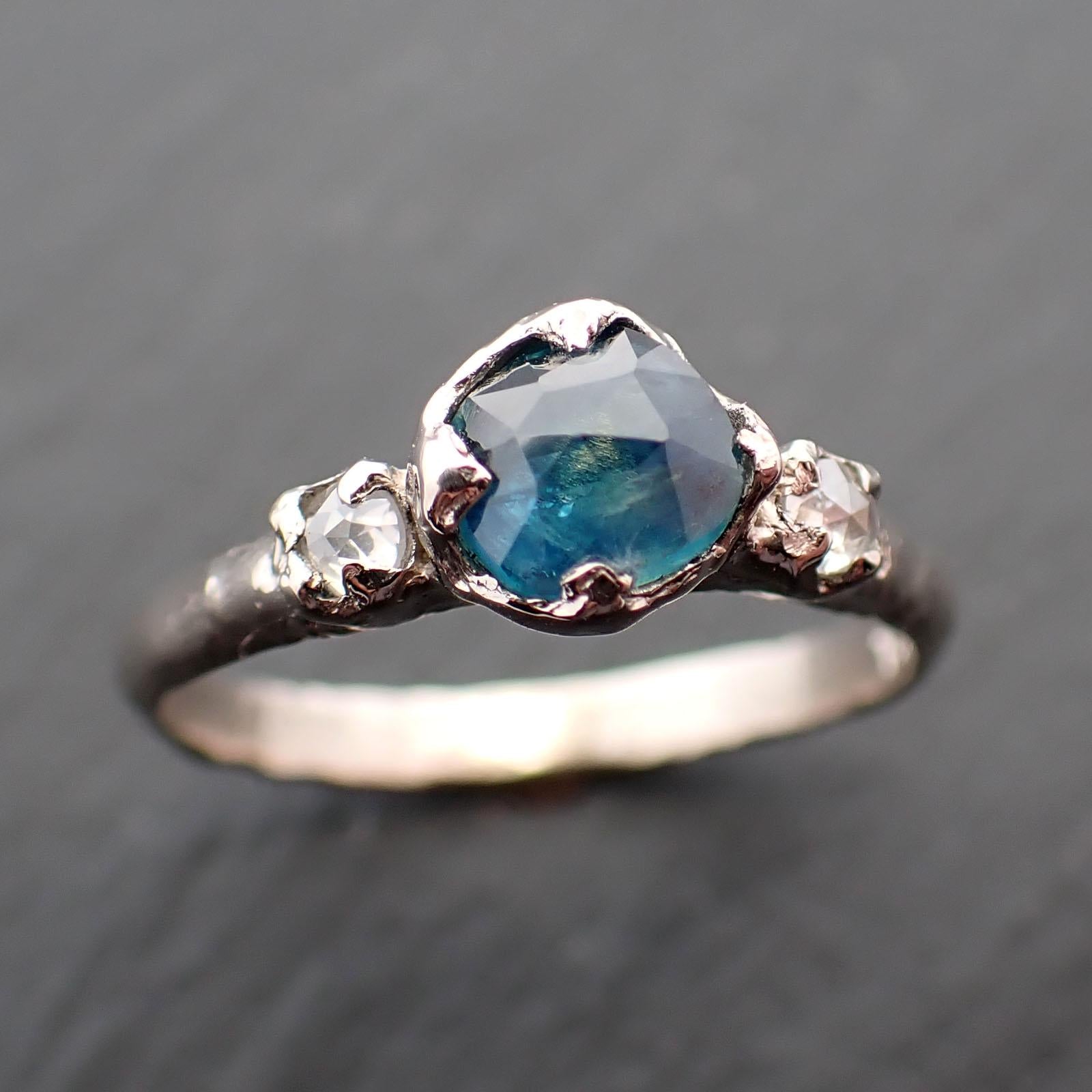 Fancy cut blue Montana Sapphire and fancy Diamonds 14k White Gold Engagement Wedding Ring Gemstone Ring Multi stone Ring 3537