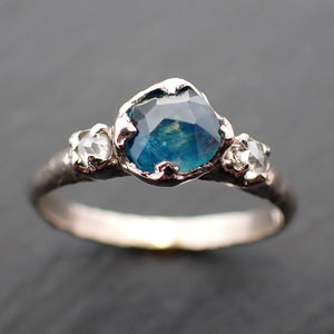 Fancy cut blue Montana Sapphire and fancy Diamonds 14k White Gold Engagement Wedding Ring Gemstone Ring Multi stone Ring 3537