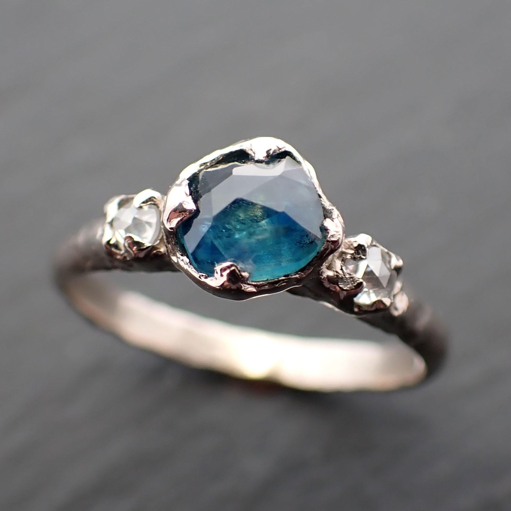 Fancy cut blue Montana Sapphire and fancy Diamonds 14k White Gold Engagement Wedding Ring Gemstone Ring Multi stone Ring 3537