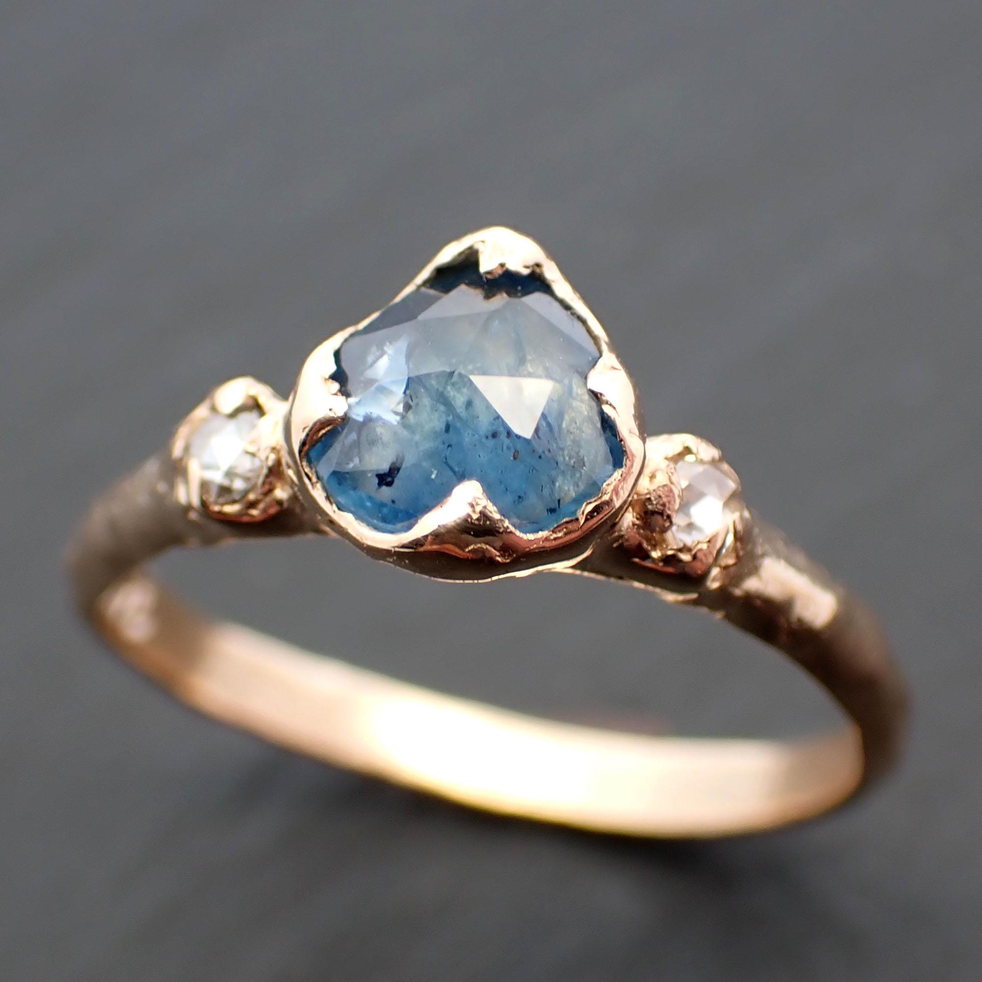 Fancy cut blue Montana Sapphire and fancy cut Diamonds 18k Yellow Gold Engagement Wedding Ring Gemstone Ring Multi stone Ring 3538