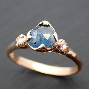 Fancy cut blue Montana Sapphire and fancy cut Diamonds 18k Yellow Gold Engagement Wedding Ring Gemstone Ring Multi stone Ring 3538