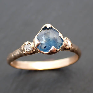 Fancy cut blue Montana Sapphire and fancy cut Diamonds 18k Yellow Gold Engagement Wedding Ring Gemstone Ring Multi stone Ring 3538