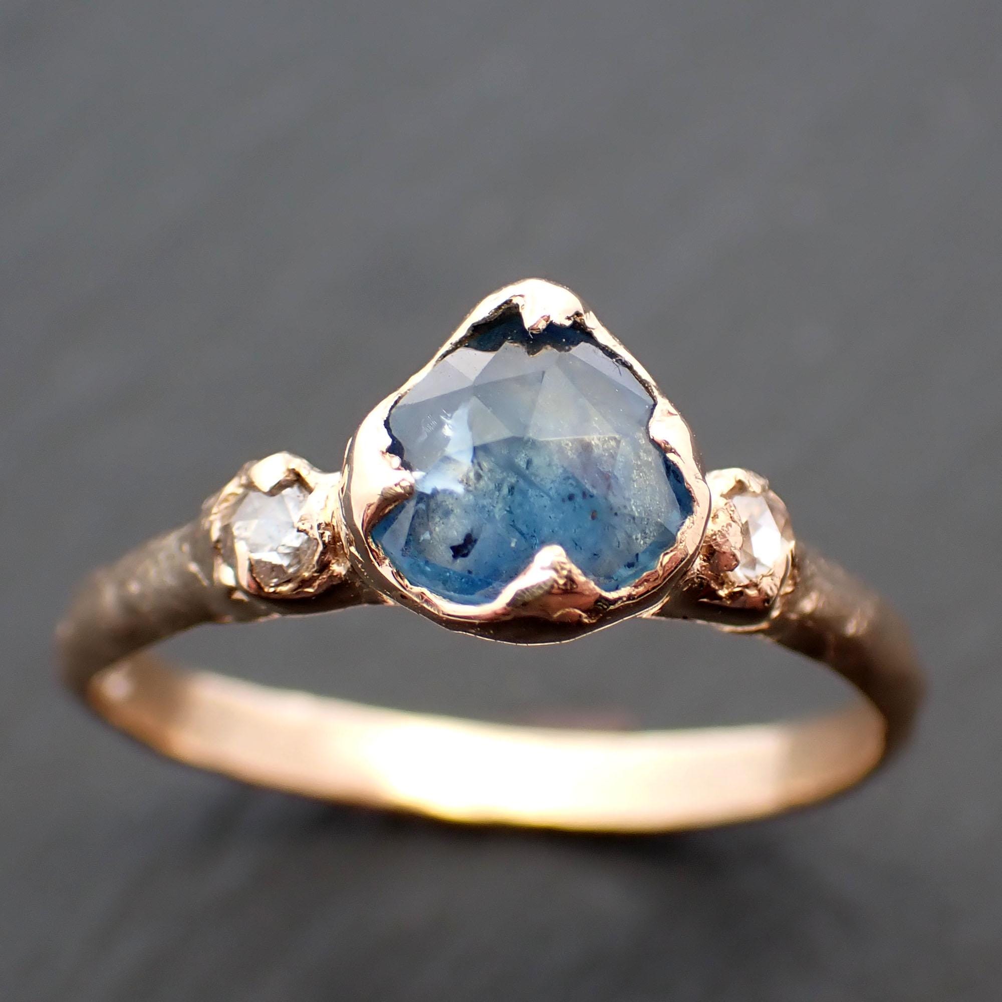 Fancy cut blue Montana Sapphire and fancy cut Diamonds 18k Yellow Gold Engagement Wedding Ring Gemstone Ring Multi stone Ring 3538