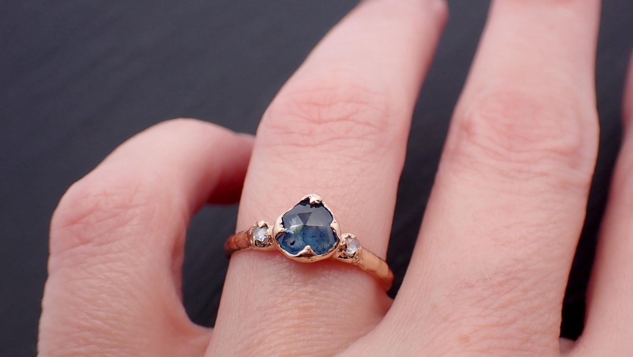 Fancy cut blue Montana Sapphire and fancy cut Diamonds 18k Yellow Gold Engagement Wedding Ring Gemstone Ring Multi stone Ring 3538