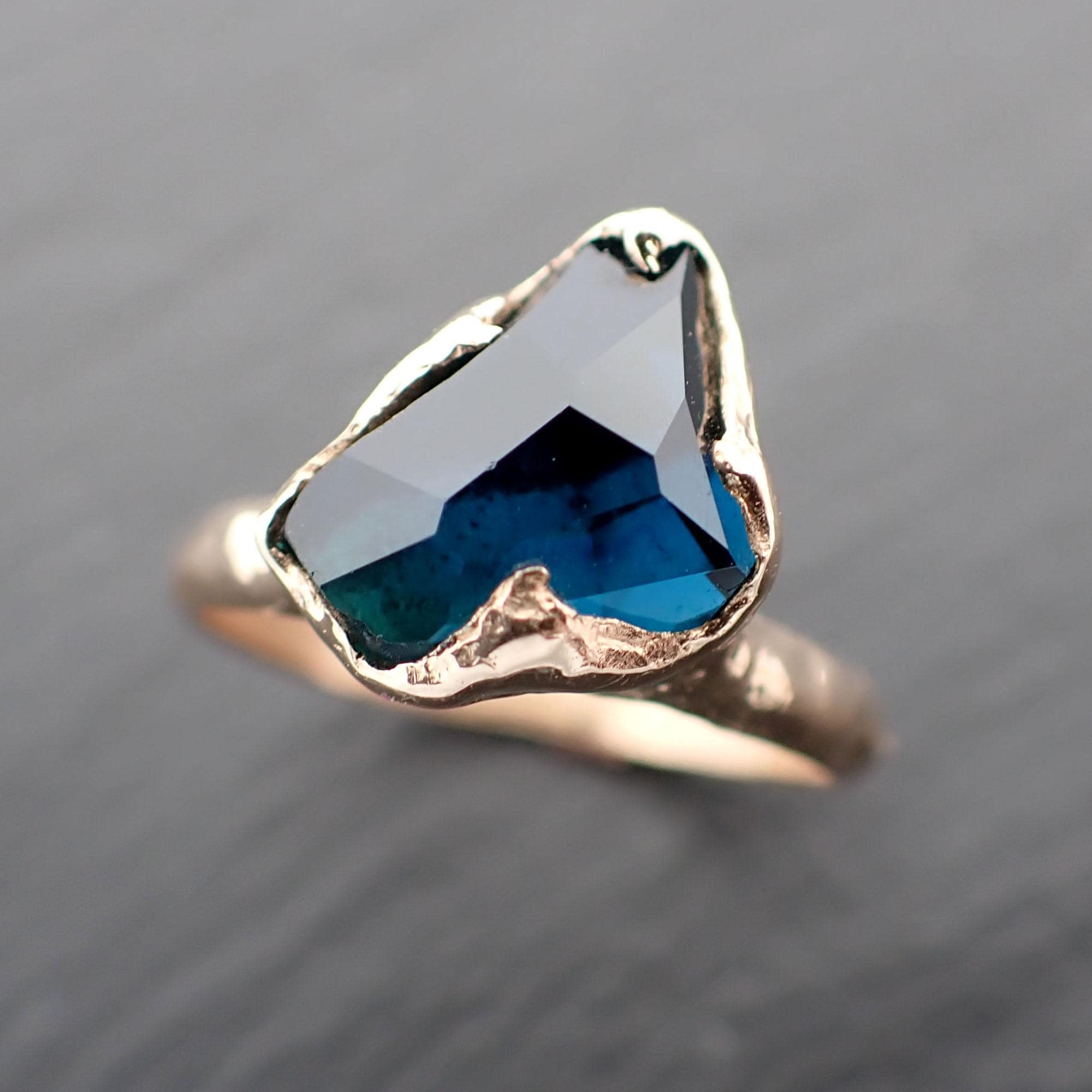 Partially faceted Solitaire blue Tourmaline 14k Gold Engagement Ring One Of a Kind Gemstone Ring byAngeline 3539