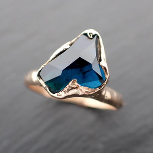 Partially faceted Solitaire blue Tourmaline 14k Gold Engagement Ring One Of a Kind Gemstone Ring byAngeline 3539