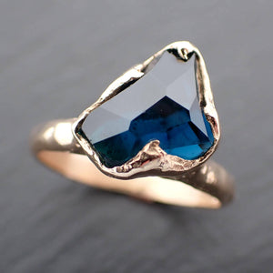 Partially faceted Solitaire blue Tourmaline 14k Gold Engagement Ring One Of a Kind Gemstone Ring byAngeline 3539